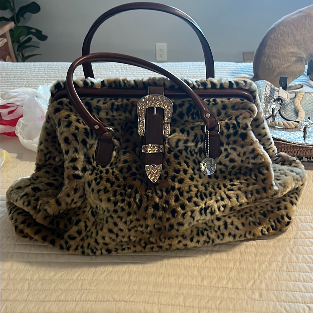 Raviani Brown Leopard Satchel with Gold Clasp